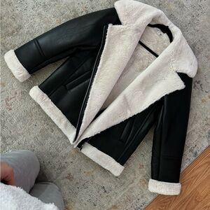 Faux fur and leather jacket